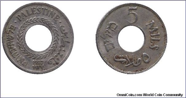 Palestine, 5 mils, 1927, Cu-Ni, Holed.                                                                                                                                                                                                                                                                                                                                                                                                                                                                              