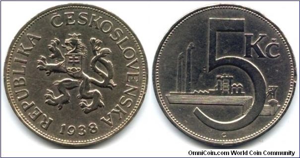 Czechoslovakia, 5 korun 1938.