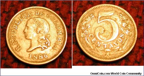 1886 Columbia 5 Centavos