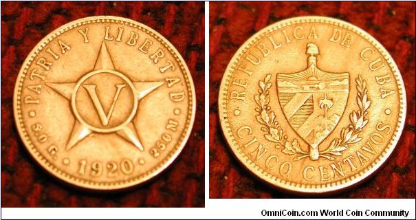 1920 Cuba 5 Centavos