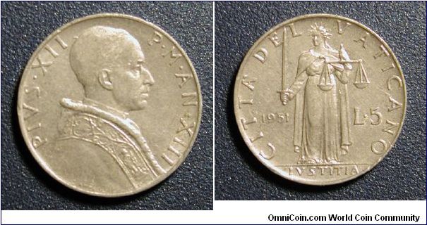 1951 Vatican City 5 Lire