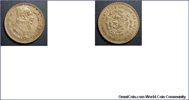 1962 Mexico Silver 1 Peso, Lettered Edge