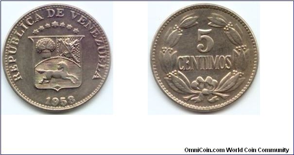 Venezuela, 5 centimos 1958.
