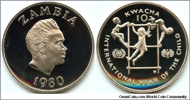 Zambia, 10 kwacha 1980.
President Kenneth David Kaunda.
International Year of the Child.