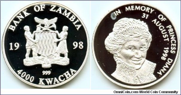 Zambia, 4000 kwacha 1998.
In Memory of Princess Diana - 31 august 1998.