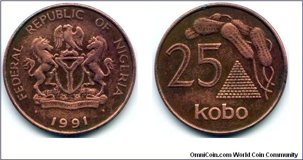 Nigeria, 25 kobo 1991.