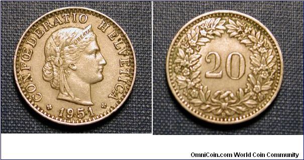 1951 Switzerland 20 Rappen