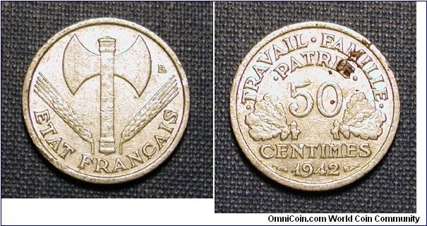 1942 France Vichy 50 Centimes