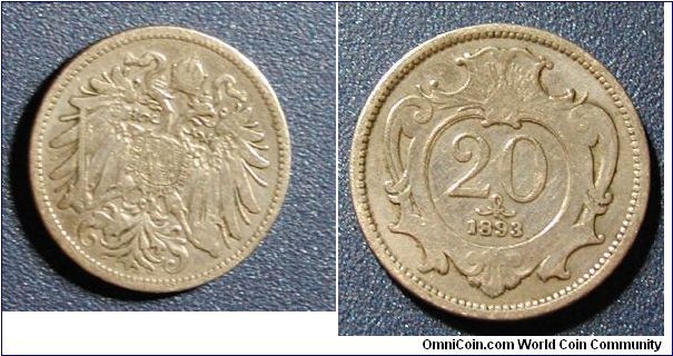 1893 Austria 20 Heller