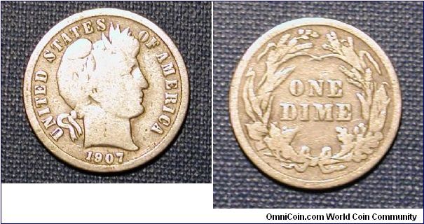 1907 Barber Dime