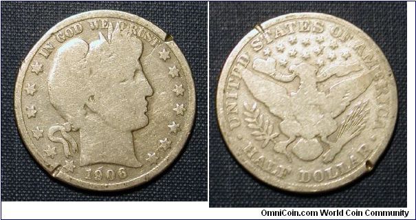 1906 Barber Half Dollar, Part of the sickly Barber Collection.