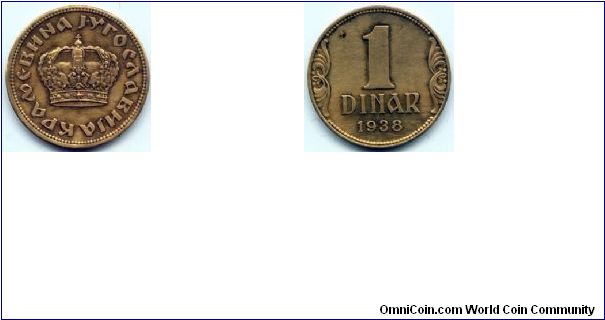Yugoslavia, 1 dinar 1938.