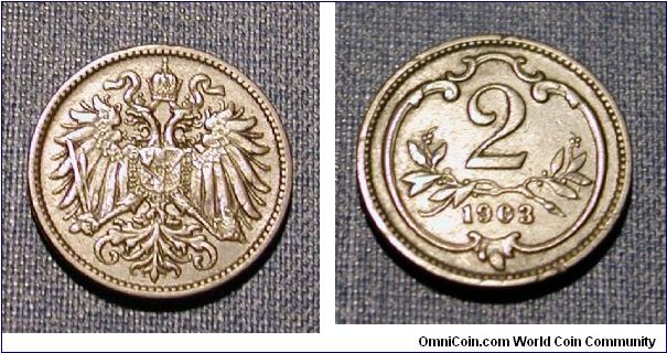 1903 Austria 2 Heller