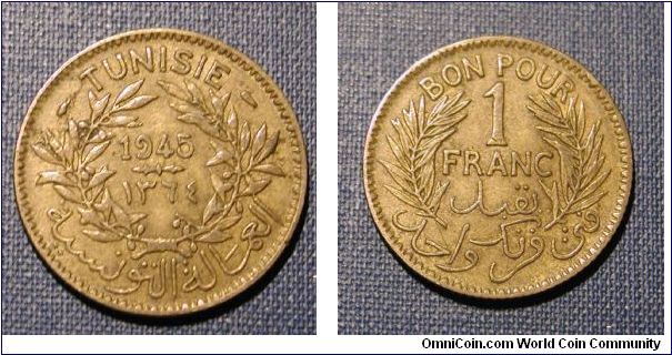 1945 Tunisia 1 Franc