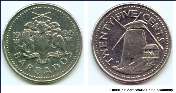 Barbados, 25 cents 1996.