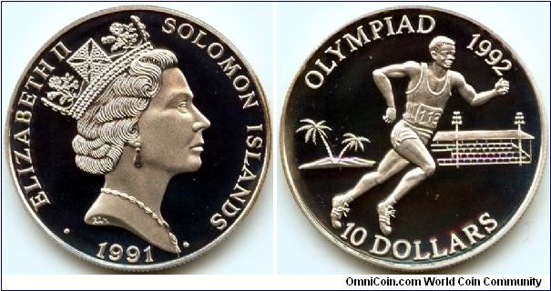 Solomon Islands, 10 dollars 1991.
Queen Elizabeth II.
XXV Olympic Games in Barcelona.