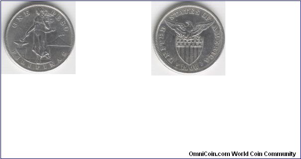 1908 Philippines One Peso (Silver)