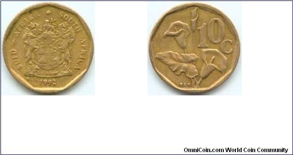 South Africa, 10 cents 1992.