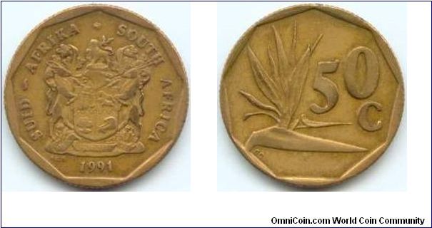 South Africa, 50 cents 1991.
