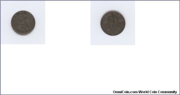 2 1/2 cent
KM# 150
bronze
diam 23.5 mm