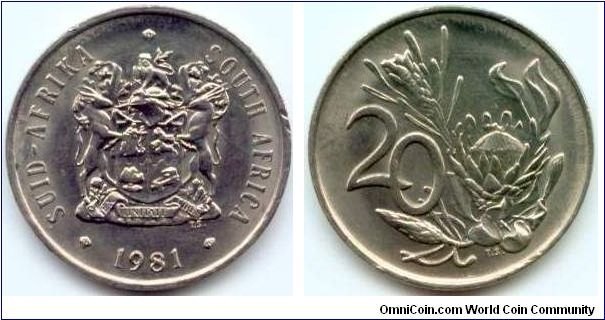 South Africa, 20 cents 1981.