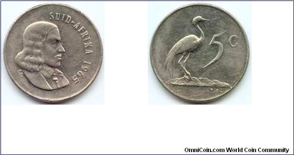 South Africa, 5 cents 1965.
Jan van Riebeek.