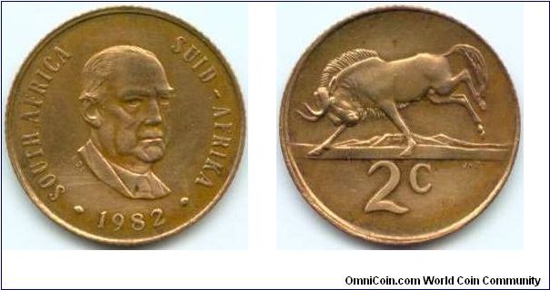 South Africa, 2 cents 1982.
President Vorster.
