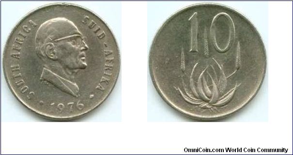 South Africa, 10 cents 1976.
President Fouche.
