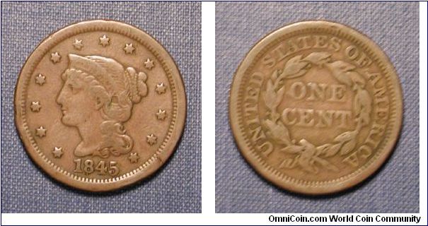 1845 Braided Hair Large Cent