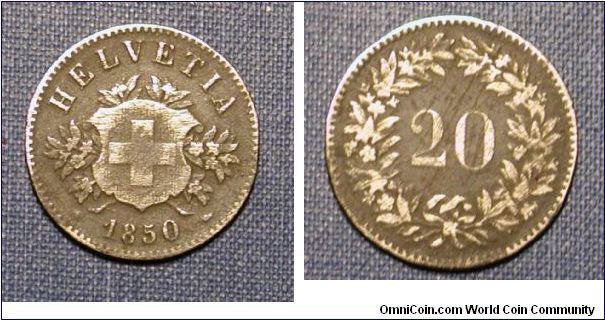 1850 Switzerland 20 Rappen