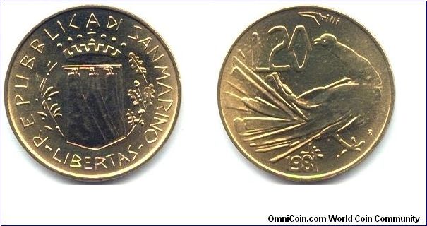 San Marino, 20 lire 1981.