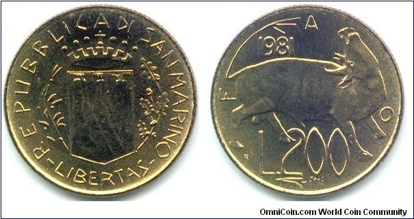 San Marino, 200 lire 1981.
FAO Issue.