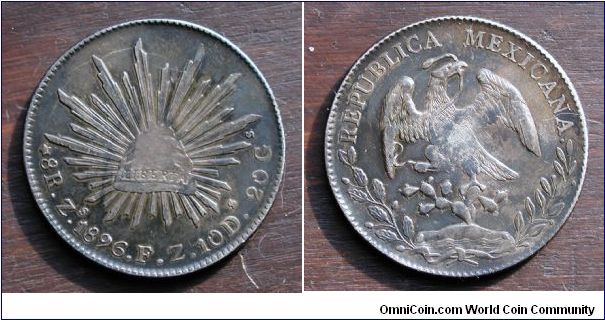 1896 Mexico 8 Reales, Zacateca Mint