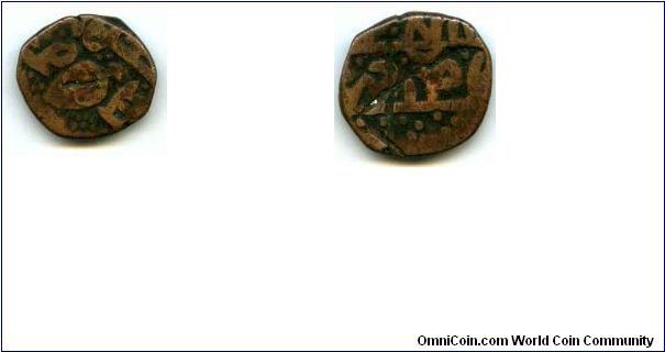 20 mm diameter,
3 mm thickness, copper, undyed ancient coin of Kushan Dynasty of Kashmir, 'Kashmir' and 'Kushan' is engraved in Brahmi script on either sides, age around 200-300 A.D.