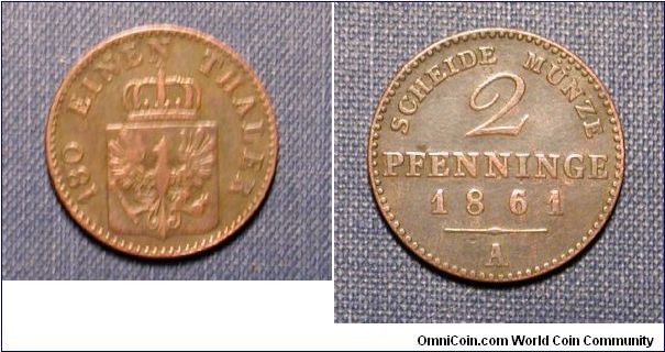 1861 Germany (Prussia) 2 Pfenning