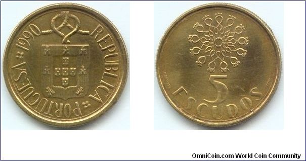 Portugal, 5 escudos 1990.