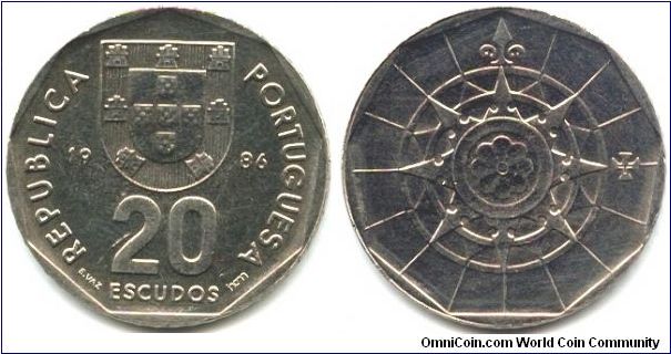 Portugal, 20 escudos 1986.