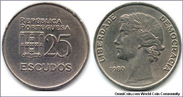 Portugal, 25 escudos 1980.
