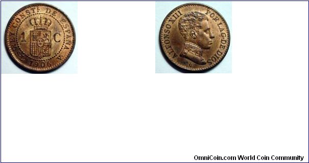 Spain, 1 cent 1906.