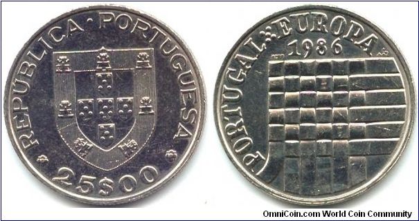 Portugal, 25 escudos 1986.
Admission to European Common Market.