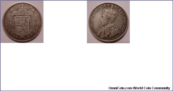 Cyprus, 9 piastres 1921