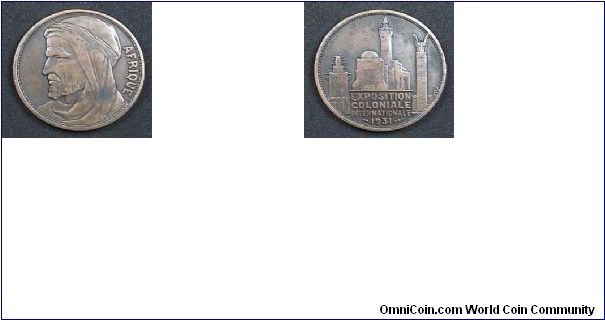 Internat'l Colonial Expo, 1931. Medal: Africa.

Exposition Coloniale Internationale