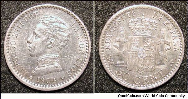 1904 Spain 50 Cents