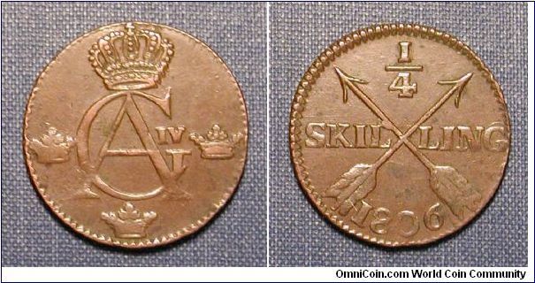 1806 Sweden 1/4 Skilling