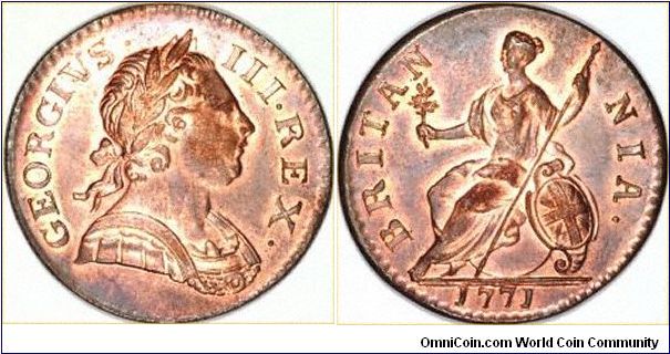 Copper halfpenny of George III, pre-coinage reform, with mint lustre.
Images copyright Chard