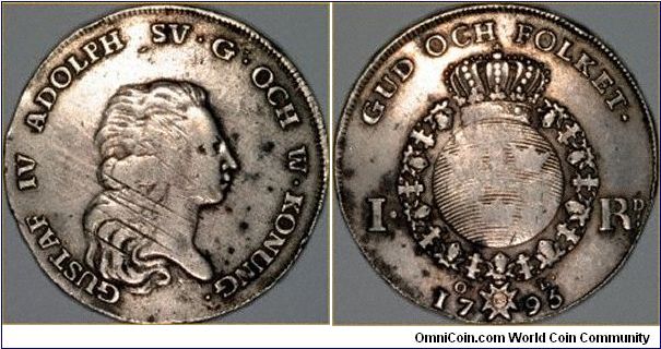 Riksdaler of Gustaf Adolph IV dated 1795. 
Images copyright Chard