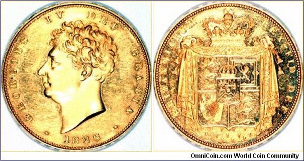 Gold two pounds (double sovereign) of George IV dated 1826.
Images copyright Chard