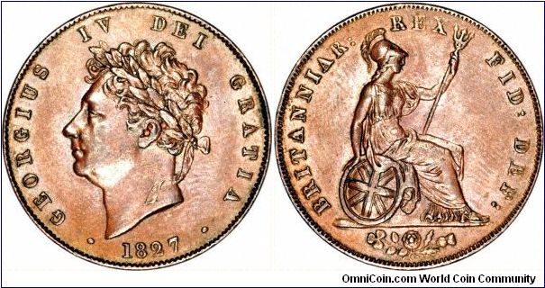 Copper halfpenny of George IV 1827.
Images copyright Chard