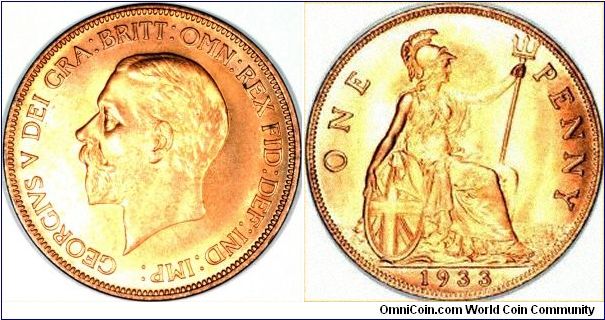 This is a virtual 1933 penny, one of the most famous British rarities. We have seen the specimens housed at the British Museum, but this is one we created using Paint Shop Pro to illustrate our page about this famous coin.
We did offer this for sale on eBay timed to finish on April 1st, and made it clear in the listing that this was an April Fool. When we checked with  eBay, they cancelled the action, as they do not allow humourous listings!
Images copyright Chard