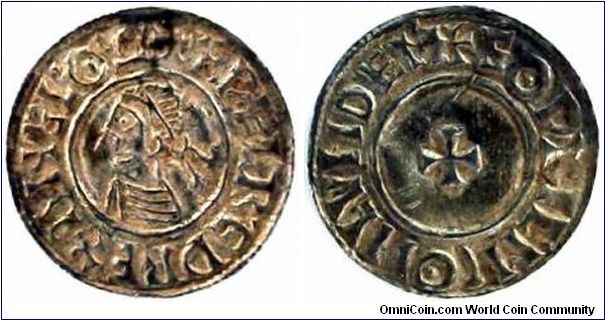 Ethelred II silver penny, small cross reverse type. Seaby / Spink Ref 1154.